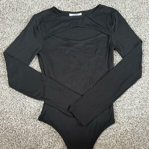 Just Polly Black long sleeve bodysuit with chest cut out